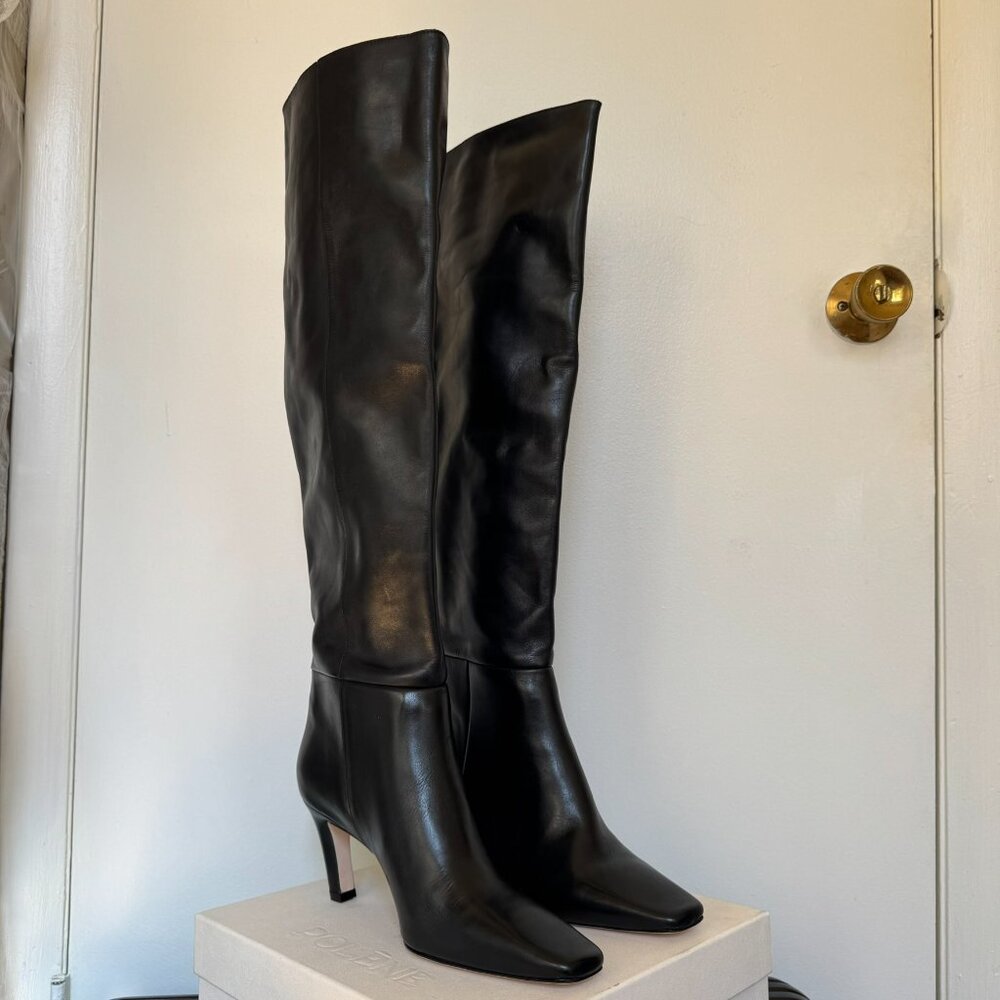 New Reformation Claudette Knee High Heeled Leather Boots Black 7.5 - Picture 14 of 15